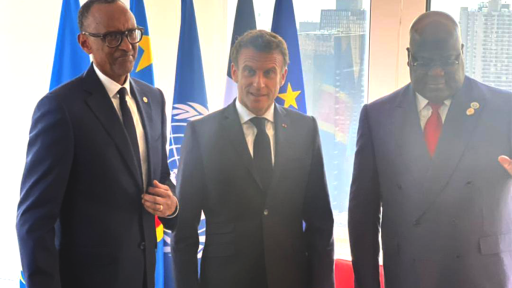 Paul Kagame, Emmanuel Macron et Félix Tshisekedi