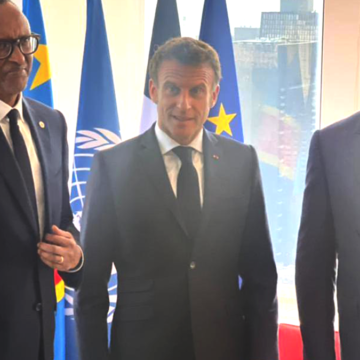 Paul Kagame, Emmanuel Macron et Félix Tshisekedi
