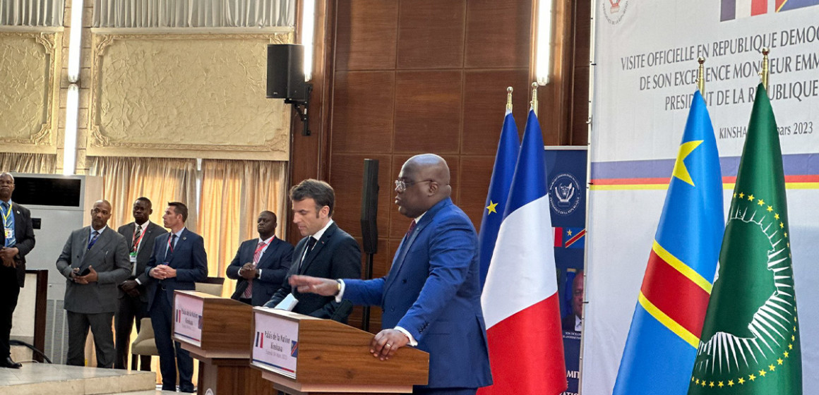 Emmanuel Macron et Félix Tshisekedi au Palais de la Nation à Kinsahsa
