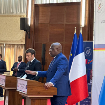 Emmanuel Macron et Félix Tshisekedi au Palais de la Nation à Kinsahsa